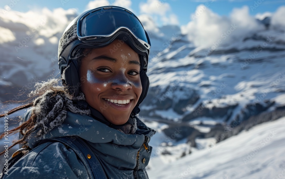 girl skier with Ski goggles and Ski helmet on the snow mountain girl skier with Ski goggles and Ski helmet on the snow mountain