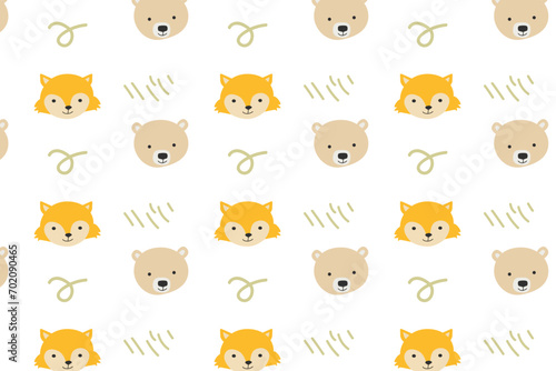 cute fox and bear animal background for nursery things. Vector illustration isolated. 