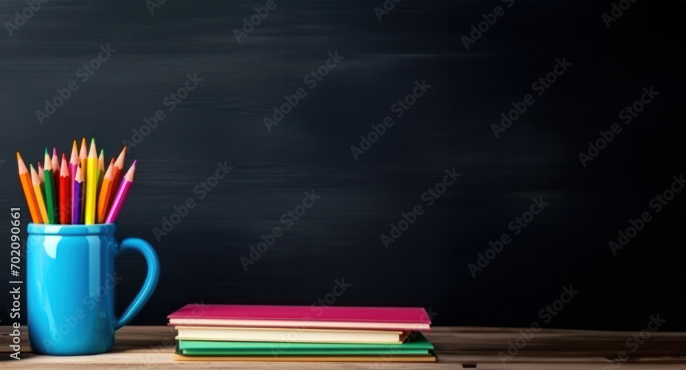blackborad, notebook and pencils, back to school concept blackborad, notebook and pencils, back to school concept