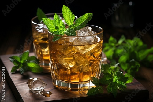 two glasses of ice tea with mint leaves