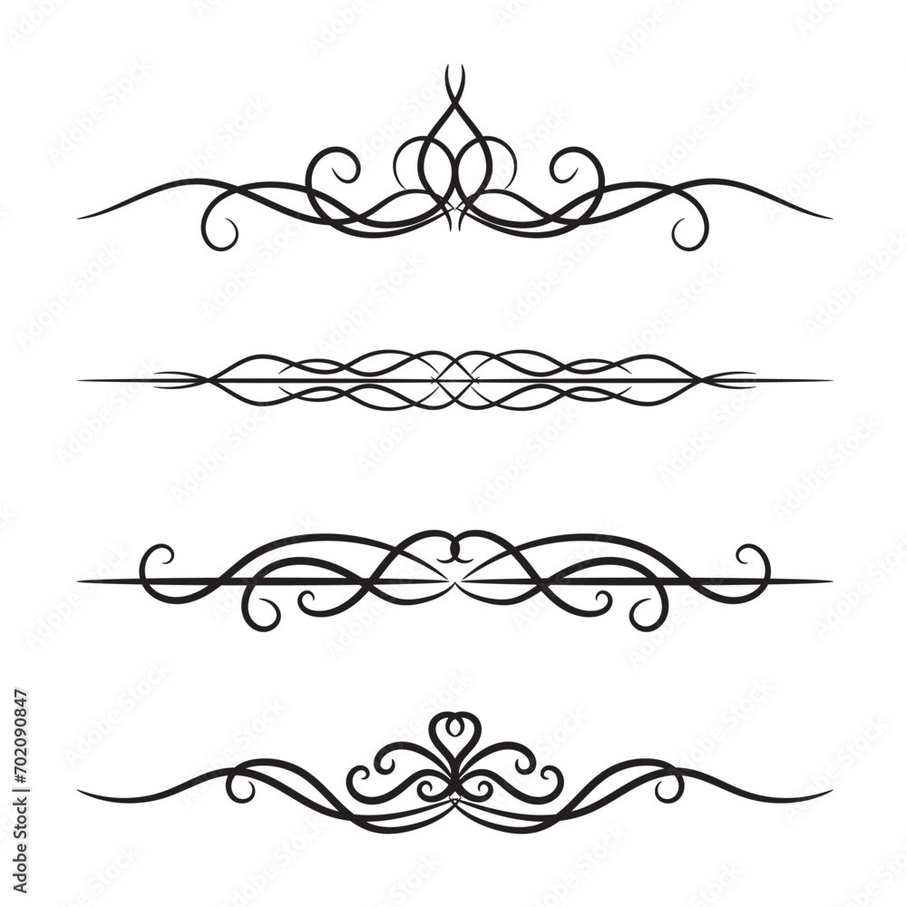vector elegant calligraphic decorative ornamental element set, floral decorative dividers set design