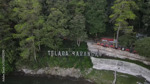 Aerial view of the Sarangan Lake tourist destination 