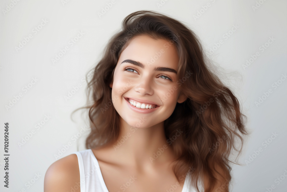 Radiant smile young woman's portrait white background
Radiant smile young woman's portrait white background