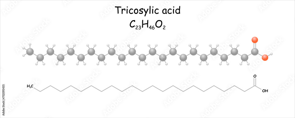 Tricosylic acid. Stylized molecule model and structural formula.  Occurs naturally in fennel. - obrazy, fototapety, plakaty 
