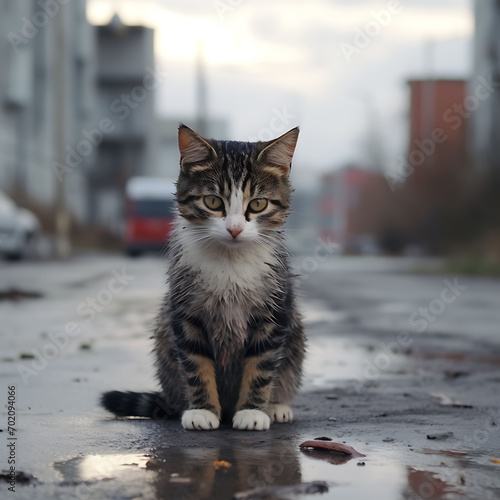 An stray cat walking around the city sad 4k,hd © qadeer