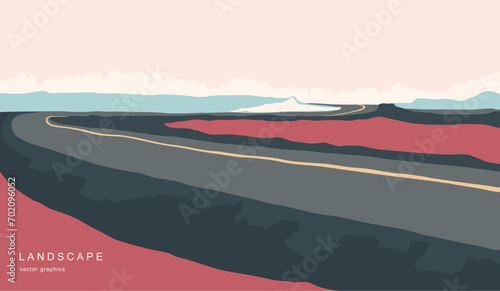 Modern nature landscape in a minimalist style. Retro realism. Contemporary aesthetic art. Design for page, poster, magazine, brochure, flyer, wallpapers, interior.