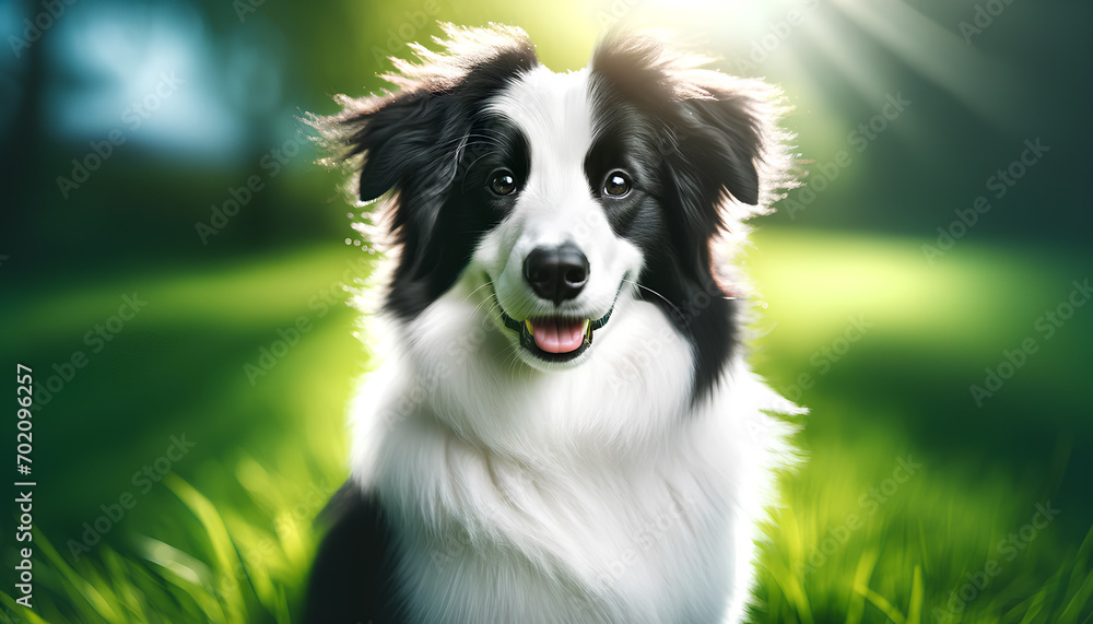 A white and black dog in a natural outdoor setting, Generative AI