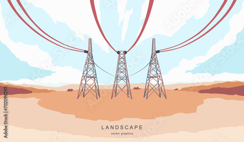Modern nature landscape in a minimalist style. Retro realism. Contemporary aesthetic art. Design for page, poster, magazine, brochure, flyer, wallpapers, interior.