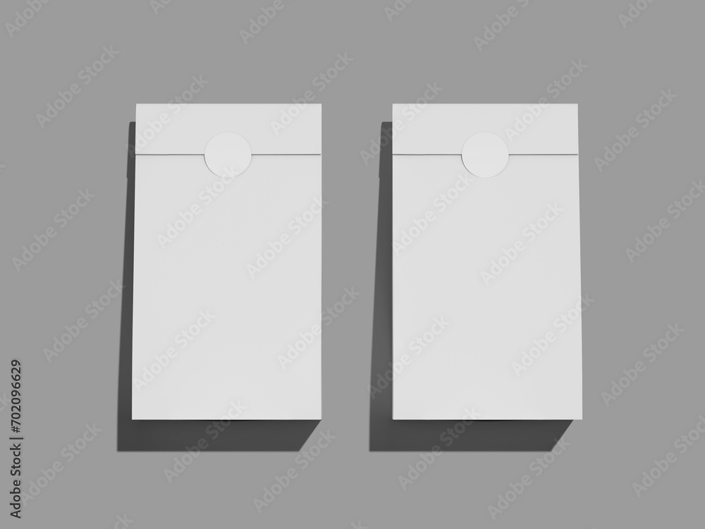 Flat Lay White Blank Paper Pouch 3D Mockup