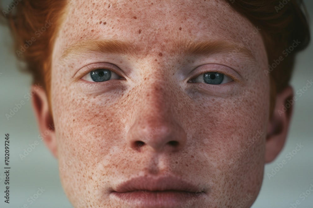 Close-up of freckled man looking at camera Close-up of freckled man looking at camera