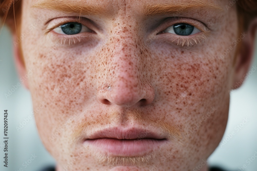 Obraz premium Close-up of freckled man looking at camera