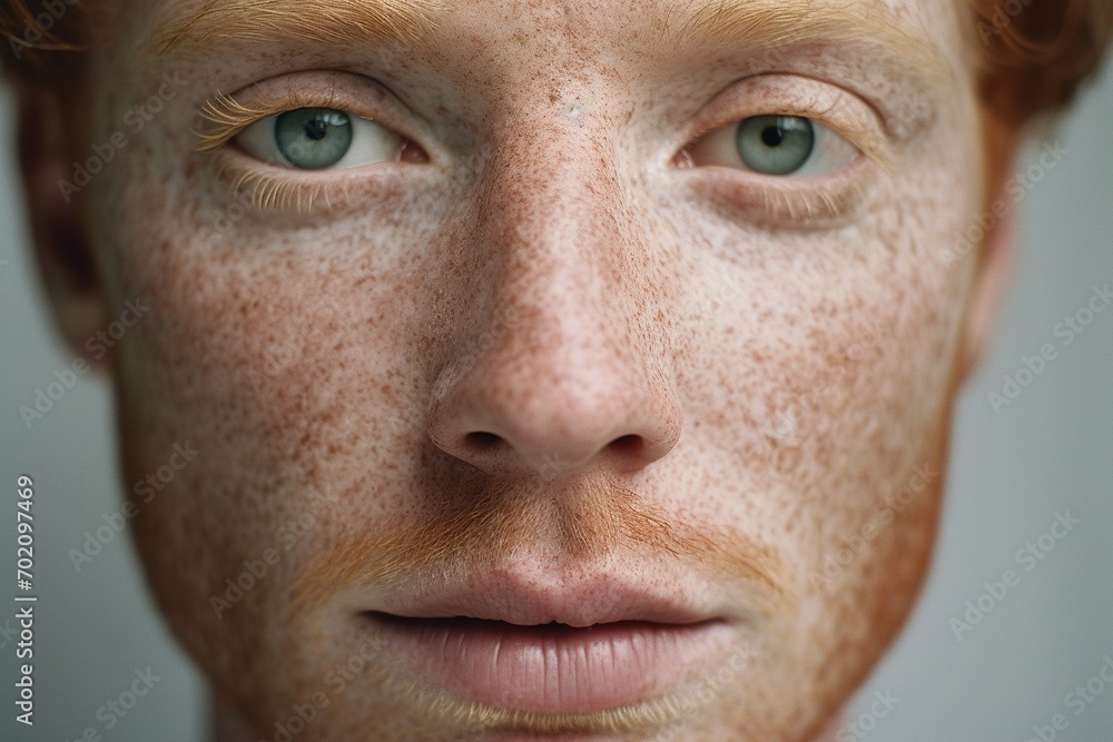 Close-up of freckled man looking at camera Close-up of freckled man looking at camera