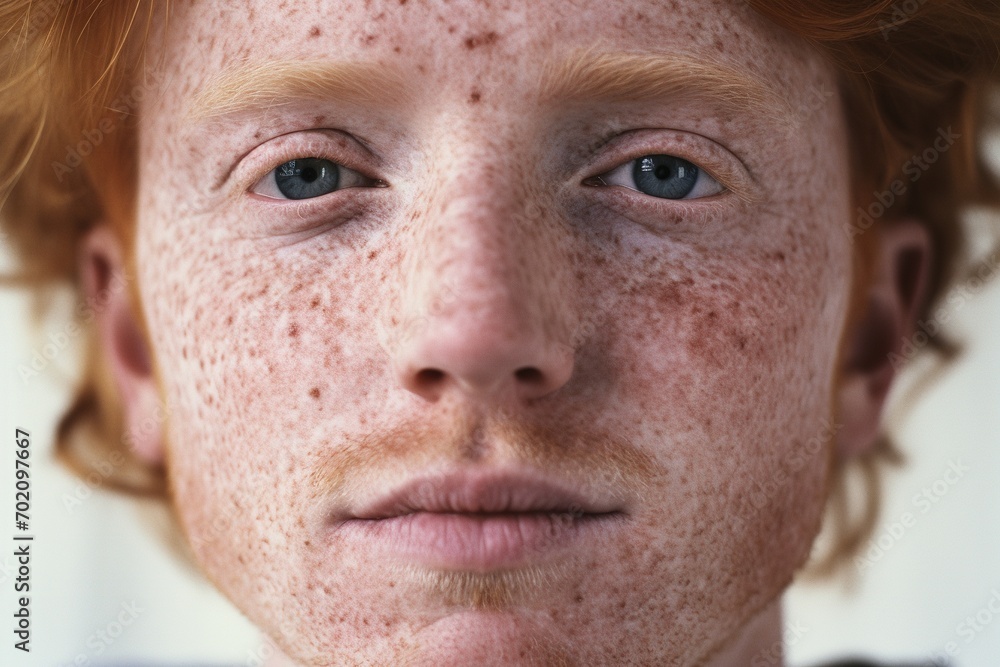 Close-up of freckled man looking at camera Close-up of freckled man looking at camera