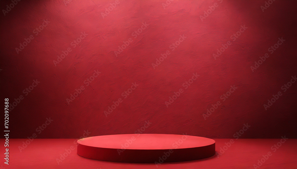 Empty Red background and stand display or shelf with studio for showing or design concept Empty Red background and stand display or shelf with studio for showing or design concept