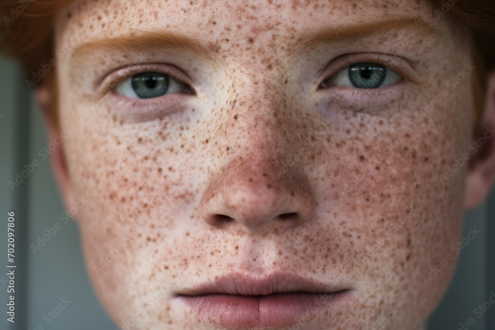 Close-up of freckled man looking at camera Close-up of freckled man looking at camera