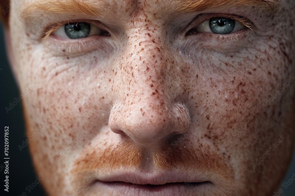 Close-up of freckled man looking at camera Close-up of freckled man looking at camera