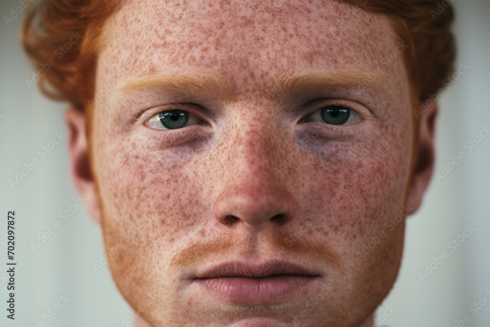 Close-up of freckled man looking at camera Close-up of freckled man looking at camera
