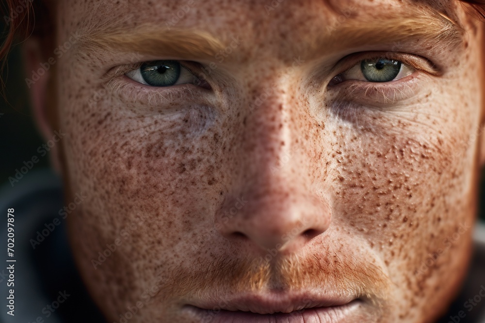 Close-up of freckled man looking at camera Close-up of freckled man looking at camera