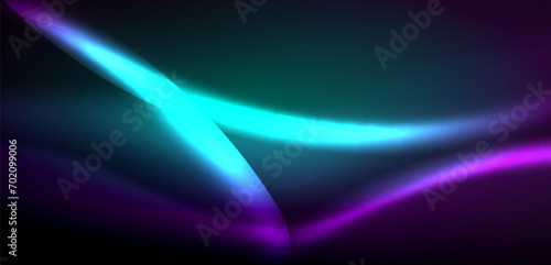 Dynamic waves in ethereal glow of neon lights. Concept merges fluidity of motion with vibrant allure of neon, crafting entrancing backdrop that embodies both vitality and futuristic sophistication