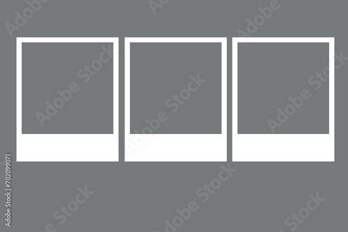 Set of realistic photo frames mockup with shadows. Square photo frames. Isolated frame card vintage photography. Empty retro snapshot image with white frames. Vector design illustration.
