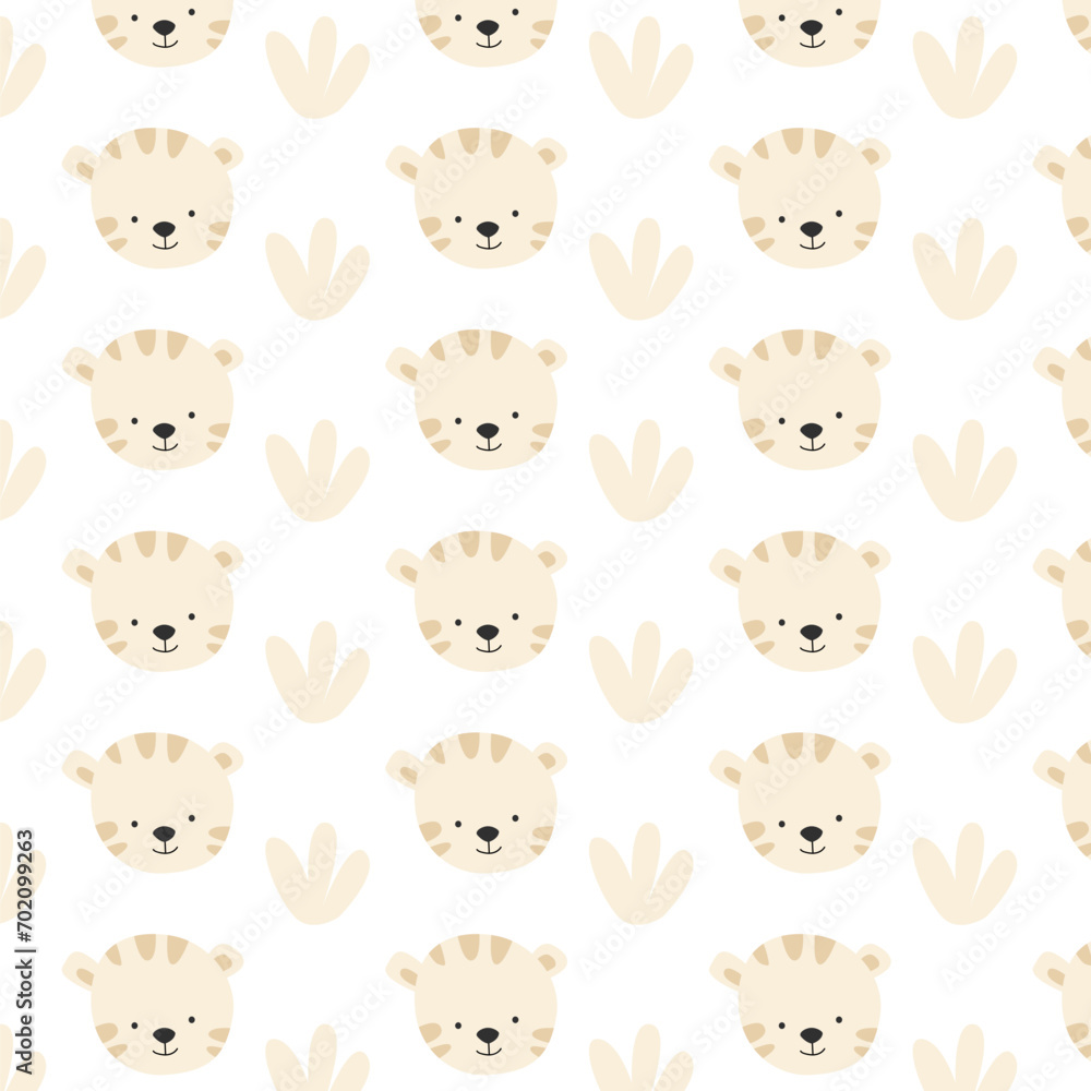 simple portrait white tiger pattern with grass. Vector illustration can used for pastel baby background, textile, nursery girl design for poster, apparel. simple portrait white tiger pattern with grass. Vector illustration can used for pastel baby background, textile, nursery girl design for poster, apparel.