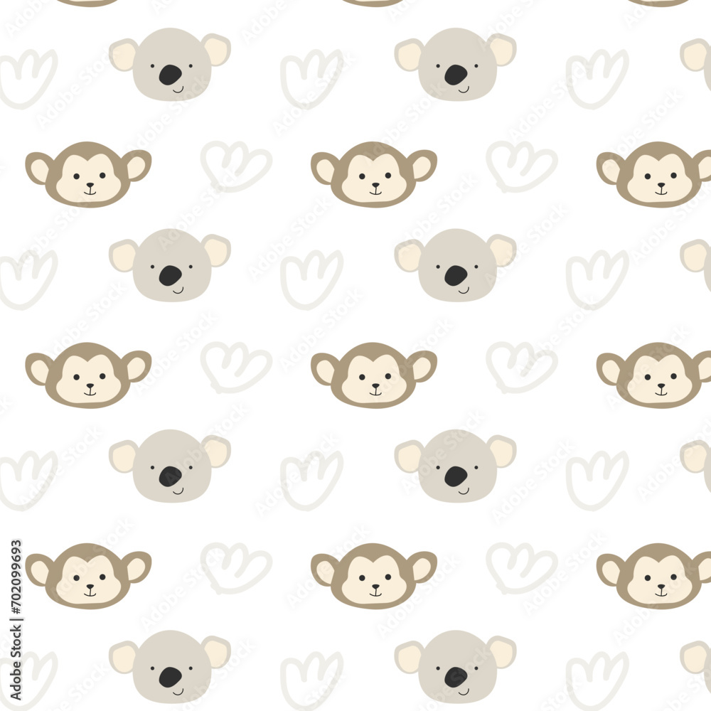 cute koala and monkey nursery print design. Vector illustration can use for poster, textile, baby apparel, wallpapers. 