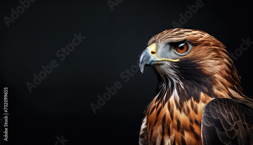 Eagle looking with brown eyes in black background