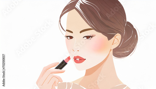 　Woman applying red lipstick
