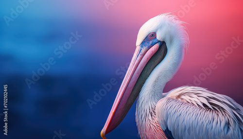 Fotografering A pelican with a long beak on the water