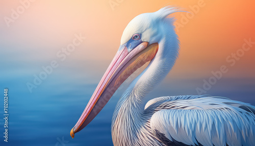 A pelican with a long beak on the water