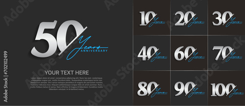 Set of Anniversary Logotype silver color with blue calligraphy can be use for special day celebration