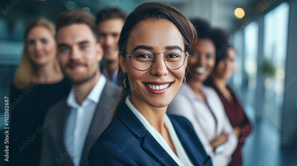 A cheerful group of business people smiling together A cheerful group of business people smiling together