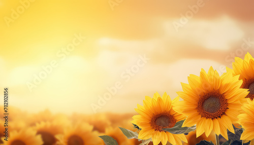 Sunflowers on the field at sunset
