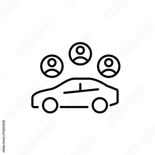 Car sharing service. Car and several users. Pixel perfect, editable stroke icon