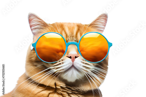 Funny fat cat wearing sunglasses isolated on transparent background png file