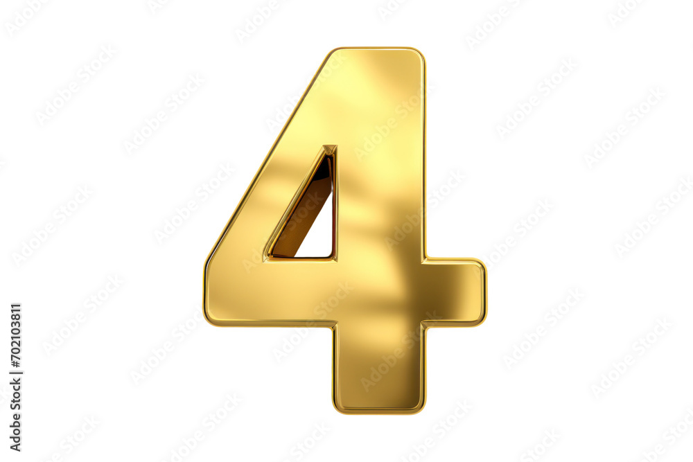 Obraz premium Golden number 4 auspicious number isolated on transparent background,png file