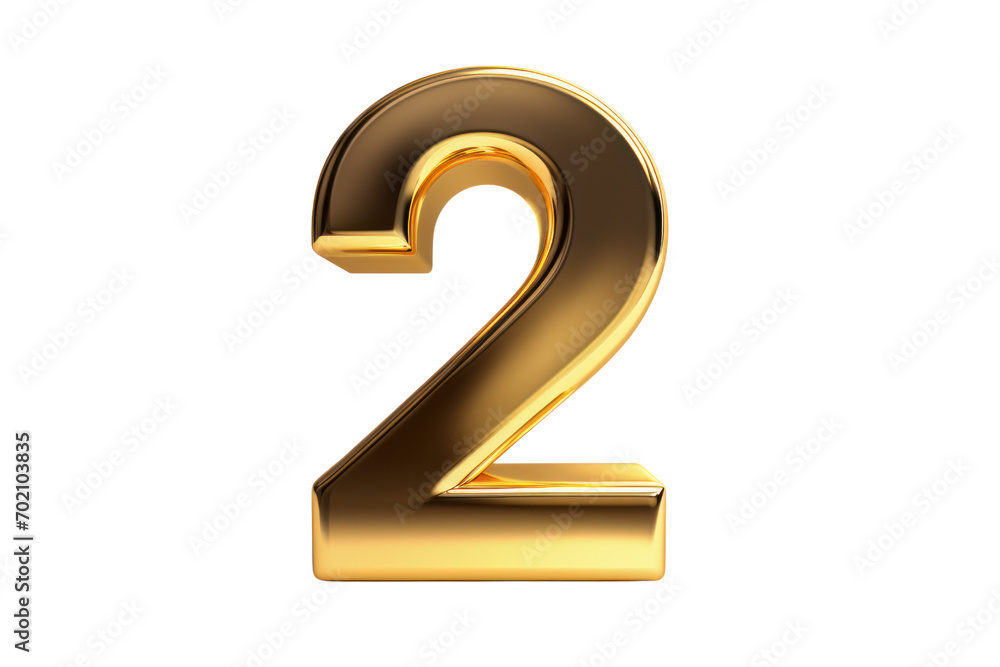 Gold number 2. 3D rendering isolated on transparent background,png file Gold number 2. 3D rendering isolated on transparent background,png file