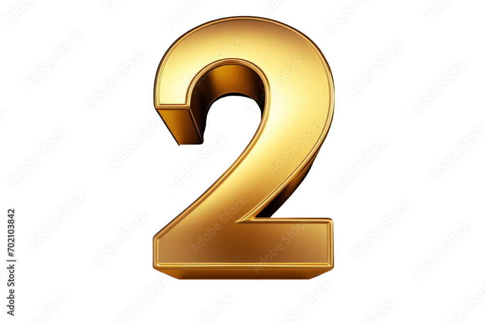 Gold number 2. 3D rendering isolated on transparent background,png file Gold number 2. 3D rendering isolated on transparent background,png file