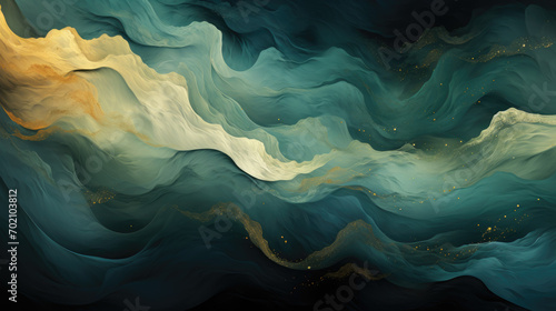 Green and gold paint, wavy background vector