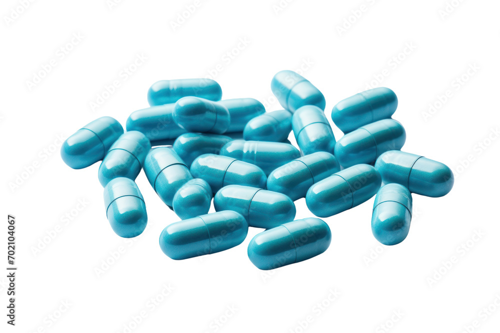 Blue pill capsules.isolated on transparent background,png file