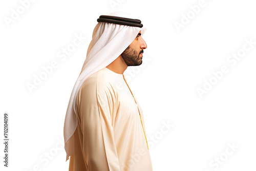 Arab Emirates wearing Kandura waiting Middle East business concept .isolated on transparent background,png file photo