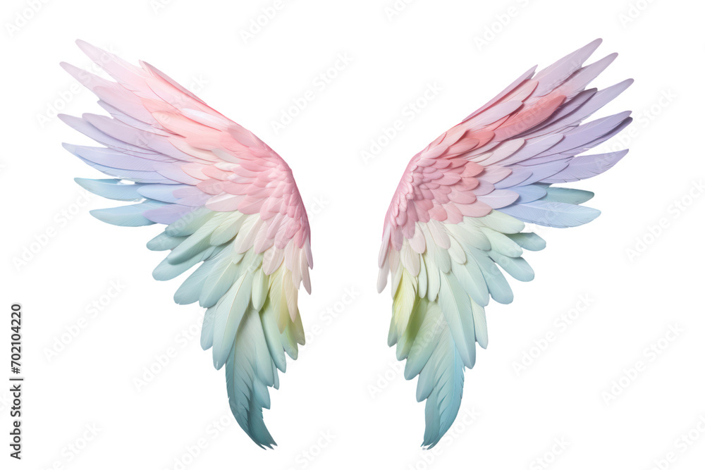 Fototapeta premium pastel rainbow angel wings Feather design isolated on transparent background,png file