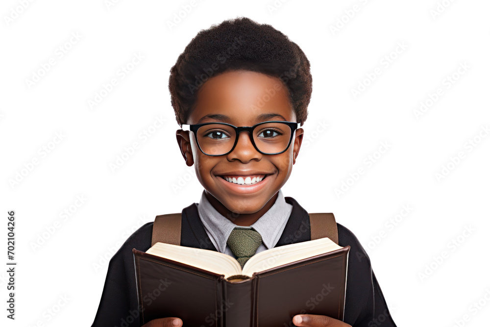 smiling black schoolboy Wearing glasses holding a book isolated on transparent background,png file smiling black schoolboy Wearing glasses holding a book isolated on transparent background,png file