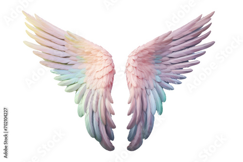 pastel rainbow angel wings Feather design isolated on transparent background,png file photo