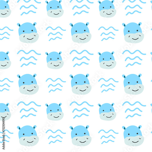 Fototapeta Naklejka Na Ścianę i Meble -  cute hippo and wave simple shape pattern. Vector illustration for nursery design, baby animal background. 