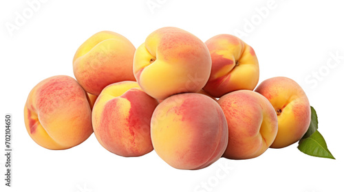 Solitary peaches, peach batches, peach halves and peach pieces, isolated on transparent background,png file
