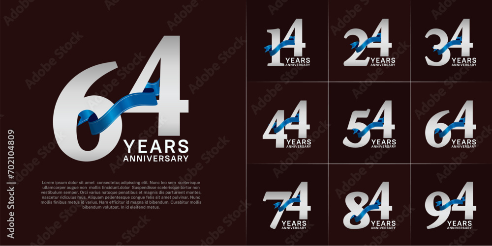 Set of Anniversary Logotype silver color with blue ribbon can be use for special day celebration