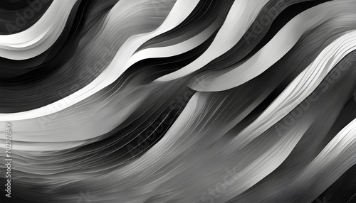 Black Dark Gray Silver White Wave Abstract Background for Design - Light Waves with Ombre Gradient and a Rough Grungy Texture, Creating a Matte Shimmer Effect - Perfect for Web Banners and Wide Panora photo
