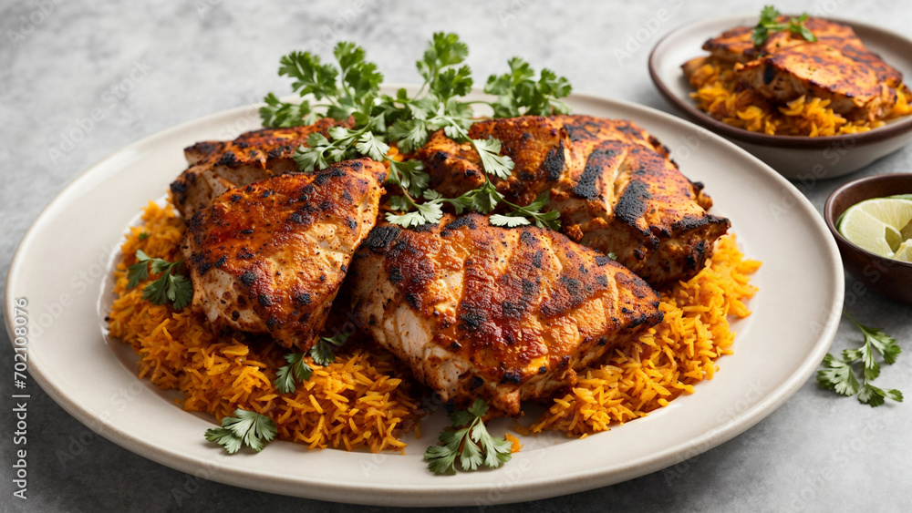 Showcase the bold flavors and textures of Indian tandoori chicken in this stock photo Showcase the bold flavors and textures of Indian tandoori chicken in this stock photo