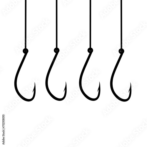 Vector illustration of fishing hook hanging on white background. Fish trap concept in the sea.